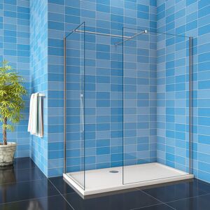 Aica Sanitaire - 1100mm + 760mm Walk in Shower enclosure two Wet Room 8mm shower screen EasyClean nano Glass 1900mm height Aica Sanitaire - 1100mm + 760mm Walk in Shower enclosure two Wet Room 8mm shower screen EasyClean nano Glass 1900mm height
