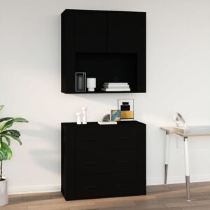 vidaXL Wall Cabinet Black 80x33x80 cm Engineered Wood - Wall Storage vidaXL Wall Cabinet Black 80x33x80 cm Engineered Wood - Wall Storage