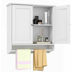 Costway - Wall-mounted Bathroom Cabinet Double Door Storage Medicine Cabinet w/ Towel Bar Costway - Wall-mounted Bathroom Cabinet Double Door Storage Medicine Cabinet w/ Towel Bar