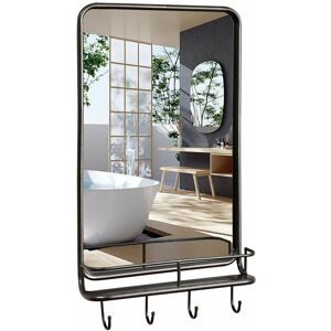 COSTWAY Wall-mounted Bathroom Mirror Rectangle Bedroom Vanity Mirror w/ Shelf & 4 Hooks COSTWAY Wall-mounted Bathroom Mirror Rectangle Bedroom Vanity Mirror w/ Shelf & 4 Hooks