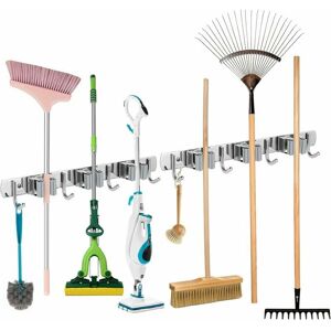 Wall Mounted Broom Holder, 2 Pieces Stainless Steel Wall Mounted Broom Holder, Wall Mounted Broom Holder with 6 Slots and 8 Hooks for Garage, Garden, Wall Mounted Broom Holder, 2 Pieces Stainless Steel Wall Mounted Broom Holder, Wall Mounted Broom Holder with 6 Slots and 8 Hooks for Garage, Garden,