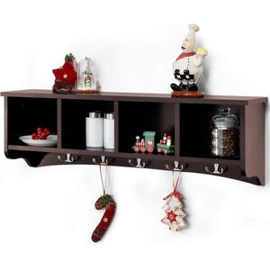 COSTWAY Porte-Manteau Mural avec 4 Compartiments et 5 Crochets Doubles-Tête de Style Moderne 72 x 15,5 x 23 CM Brun COSTWAY Porte-Manteau Mural avec 4 Compartiments et 5 Crochets Doubles-Tête de Style Moderne 72 x 15,5 x 23 CM Brun