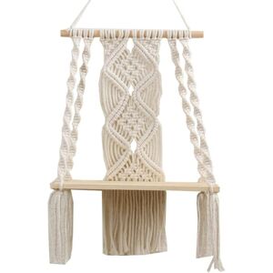 Memkey - Wall Shelf, Handwoven Macrame Wall Hanging, Bohemian Tapestry with Wooden Shelf for Wedding Party/Home Decoration, 30 x 50 cm Memkey - Wall Shelf, Handwoven Macrame Wall Hanging, Bohemian Tapestry with Wooden Shelf for Wedding Party/Home Decoration, 30 x 50 cm