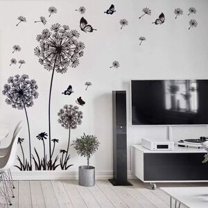 WOIYIC Wall stickers DANDELION FLOWERS black (150x114cm) I butterfly plants branch tree I wall sticker for living room bedroom kitchen office adult child WOIYIC Wall stickers DANDELION FLOWERS black (150x114cm) I butterfly plants branch tree I wall sticker for living room bedroom kitchen office adult child