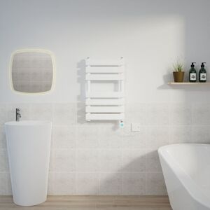 Warmehaus - Flat Electric Towel Rail Thermostatic Timer White 650x400mm Warmehaus - Flat Electric Towel Rail Thermostatic Timer White 650x400mm