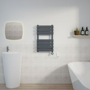 WARMEHAUS Flat Electric Towel Rail Thermostatic Timer Grey 650x400mm WARMEHAUS Flat Electric Towel Rail Thermostatic Timer Grey 650x400mm