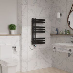WARMEHAUS WiFi Electric Towel Rail Timer D Tube 800x450mm Black WARMEHAUS WiFi Electric Towel Rail Timer D Tube 800x450mm Black