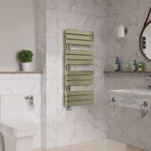 WARMEHAUS Electric Towel Rail Flat Thermostatic Brushed Brass 1126x500 WARMEHAUS Electric Towel Rail Flat Thermostatic Brushed Brass 1126x500