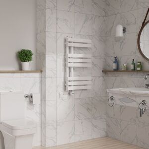 WARMEHAUS Touch Screen Electric D Tube Towel Rail 800x450mm White WARMEHAUS Touch Screen Electric D Tube Towel Rail 800x450mm White