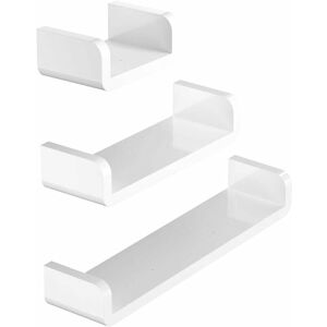 Héloise - White Plastic Bathroom Shelves, Suction Cup u Shaped Floating Wall Shelves Wall Mount Shower Supplies, Set of 3 Héloise - White Plastic Bathroom Shelves, Suction Cup u Shaped Floating Wall Shelves Wall Mount Shower Supplies, Set of 3
