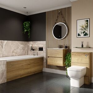 Wholesale Domestic - Ashby 1700mm x 800mm Slim Edge Straight Single Ended Bathroom Suite including Autumn Oak Furniture Set with Minimalist Basin Wholesale Domestic - Ashby 1700mm x 800mm Slim Edge Straight Single Ended Bathroom Suite including Autumn Oak Furniture Set with Minimalist Basin