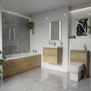 Wholesale Domestic - Barton 1700mm x 700mm Slim Edge Straight Single Ended Bathroom Suite including Autumn Oak Furniture Set with Slim Edge Basin Wholesale Domestic - Barton 1700mm x 700mm Slim Edge Straight Single Ended Bathroom Suite including Autumn Oak Furniture Set with Slim Edge Basin
