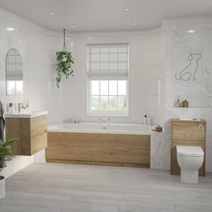 Wholesale Domestic - Barton 1800mm x 800mm Slim Edge Straight Double Ended Bathroom Suite including Autumn Oak Furniture Set with Slim Edge Basin Wholesale Domestic - Barton 1800mm x 800mm Slim Edge Straight Double Ended Bathroom Suite including Autumn Oak Furniture Set with Slim Edge Basin