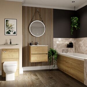 Wholesale Domestic - Dean 1700mm x 700mm Straight Single Ended Bathroom Suite including Autumn Oak Furniture Set with Minimalist Basin Wholesale Domestic - Dean 1700mm x 700mm Straight Single Ended Bathroom Suite including Autumn Oak Furniture Set with Minimalist Basin