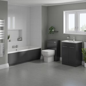 Wholesale Domestic - Denton 1700mm Slim Edge Straight Double Ended Bathroom Suite including Gloss Grey Furniture Set with Polished Chrome Handles Wholesale Domestic - Denton 1700mm Slim Edge Straight Double Ended Bathroom Suite including Gloss Grey Furniture Set with Polished Chrome Handles