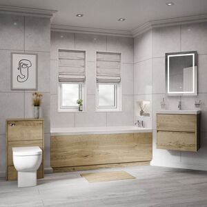 Wholesale Domestic - Kendel 1700mm x 750mm Straight Single Ended Bathroom Suite including Autumn Oak Furniture Set with Slim Edge Basin Wholesale Domestic - Kendel 1700mm x 750mm Straight Single Ended Bathroom Suite including Autumn Oak Furniture Set with Slim Edge Basin