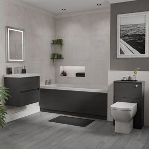 Wholesale Domestic - Kendel 1700mm x 750mm Straight Single Ended Bathroom Suite including Graphite Grey Furniture Set with Slim Edge Basin Wholesale Domestic - Kendel 1700mm x 750mm Straight Single Ended Bathroom Suite including Graphite Grey Furniture Set with Slim Edge Basin