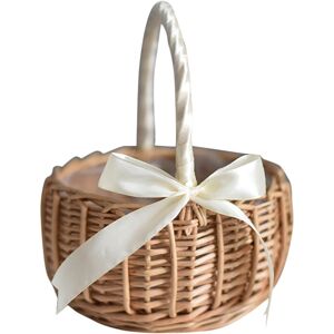 Tlily - Wicker Woven Flower Basket, with Handle and White Ribbon, Wedding Girl Baskets, for Home Garden Decoration(L) Tlily - Wicker Woven Flower Basket, with Handle and White Ribbon, Wedding Girl Baskets, for Home Garden Decoration(L)