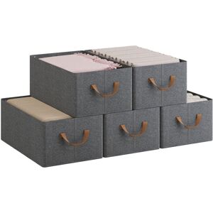 Set of 5 Foldable Storage Boxes, Fabric Containers with Handles, 47x28x20 cm, Grey+Brown - Woltu Set of 5 Foldable Storage Boxes, Fabric Containers with Handles, 47x28x20 cm, Grey+Brown - Woltu