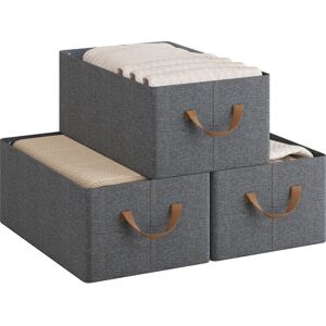 Set of 3 Foldable Storage Boxes, Fabric Containers with Handles, 47x28x20 cm, Grey+Brown - Woltu Set of 3 Foldable Storage Boxes, Fabric Containers with Handles, 47x28x20 cm, Grey+Brown - Woltu