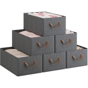 Set of 6 Foldable Storage Boxes, Fabric Containers with Handles, 47x28x20 cm, Grey+Brown - Woltu Set of 6 Foldable Storage Boxes, Fabric Containers with Handles, 47x28x20 cm, Grey+Brown - Woltu