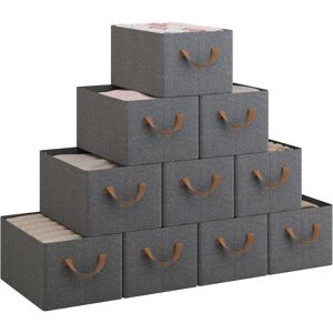 Set of 10 Foldable Storage Boxes, Fabric Containers with Handles, 37.5x26x20 cm, Grey+Brown - Woltu Set of 10 Foldable Storage Boxes, Fabric Containers with Handles, 37.5x26x20 cm, Grey+Brown - Woltu
