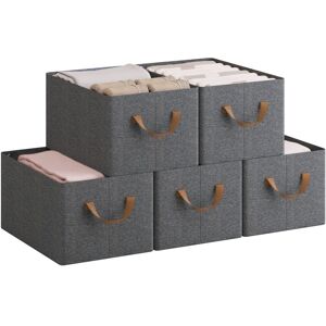 WOLTU Set of 5 Foldable Storage Boxes, Fabric Containers with Handles, 37.5x26x20 cm, Grey+Brown WOLTU Set of 5 Foldable Storage Boxes, Fabric Containers with Handles, 37.5x26x20 cm, Grey+Brown