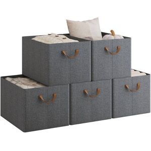 Set of 5 Foldable Storage Boxes, Fabric Containers with Handles, 47x35x30 cm, Grey+Brown - Woltu Set of 5 Foldable Storage Boxes, Fabric Containers with Handles, 47x35x30 cm, Grey+Brown - Woltu