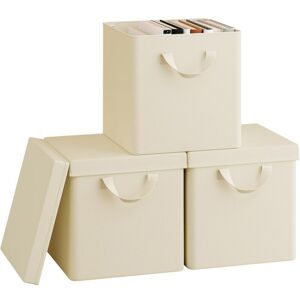 3x 26L Storage Boxes with Lids, Stackable Design Storage Chests Fabric, Cream - Woltu 3x 26L Storage Boxes with Lids, Stackable Design Storage Chests Fabric, Cream - Woltu