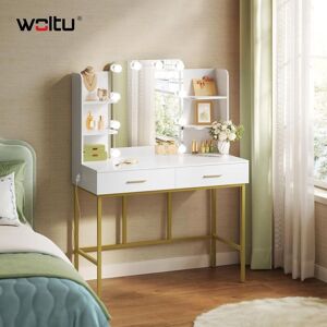 WOLTU Dressing Table with led Lights. Mirrored Vanity Table with Shelves and 2 Drawers. Modern Makeup Table in mdf and Metal. Bedroom Furniture. WOLTU Dressing Table with led Lights. Mirrored Vanity Table with Shelves and 2 Drawers. Modern Makeup Table in mdf and Metal. Bedroom Furniture.