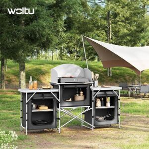 WOLTU Folding Picnic Table with Storage Portable Camping Table with 5 Compartments 3 Worktops, Windshield, Carry Bag, Dark Grey WOLTU Folding Picnic Table with Storage Portable Camping Table with 5 Compartments 3 Worktops, Windshield, Carry Bag, Dark Grey