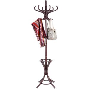 Costway - Porte-Manteau sur Pied avec 12 Crochets en Bois Massif pour Manteaux Chapeaux Parapluie 51 x 51 x 184CM Brun Costway - Porte-Manteau sur Pied avec 12 Crochets en Bois Massif pour Manteaux Chapeaux Parapluie 51 x 51 x 184CM Brun