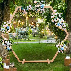 UNHO Wooden Hexagon Wedding Arch Frame Backdrop Stand Garden Arbor, Flower Rack Party Decor UNHO Wooden Hexagon Wedding Arch Frame Backdrop Stand Garden Arbor, Flower Rack Party Decor