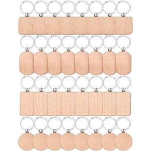 TLILY Wooden Keychain Blanks, 32Pcs Wood Engraving Blanks Key Chain Bulk Unfinished Ring Tag DIY Craft TLILY Wooden Keychain Blanks, 32Pcs Wood Engraving Blanks Key Chain Bulk Unfinished Ring Tag DIY Craft