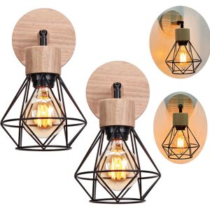 AXHUP Wooden Wall Lamp E27 Vintage Industrial Metal Cage Wall Light 180° Adjustable for Bedroom Living Room Entrance Black - 2 Pack AXHUP Wooden Wall Lamp E27 Vintage Industrial Metal Cage Wall Light 180° Adjustable for Bedroom Living Room Entrance Black - 2 Pack