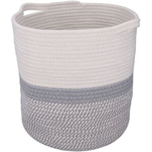 GROOFOO Woven Laundry Basket Cotton Rope Multifunctional Clothes Storage Hamper with Handles Household Decor 30cm Round White and Mixed Gray GROOFOO Woven Laundry Basket Cotton Rope Multifunctional Clothes Storage Hamper with Handles Household Decor 30cm Round White and Mixed Gray