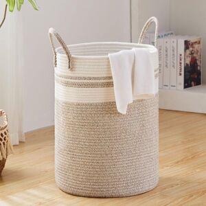 NEIGE Woven Rope Laundry Hamper, 58L Tall Laundry Hamper, Woven Storage Basket,Baby Room Laundry Hamper for Blanket Storage, Hamper for Laundry in NEIGE Woven Rope Laundry Hamper, 58L Tall Laundry Hamper, Woven Storage Basket,Baby Room Laundry Hamper for Blanket Storage, Hamper for Laundry in