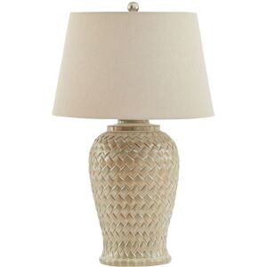 HILL INTERIORS Woven Table Lamp with Linen Shade - Ceramic - L40 x W40 x H74 cm - White HILL INTERIORS Woven Table Lamp with Linen Shade - Ceramic - L40 x W40 x H74 cm - White