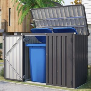 Yodolla - 1.5x0.8m Garden Storage Shed, Bike Shed with Double Door and Opening Lid, Outdoor Storage Box for Bikes,Trash Cans, Garden Tools, Grey Yodolla - 1.5x0.8m Garden Storage Shed, Bike Shed with Double Door and Opening Lid, Outdoor Storage Box for Bikes,Trash Cans, Garden Tools, Grey