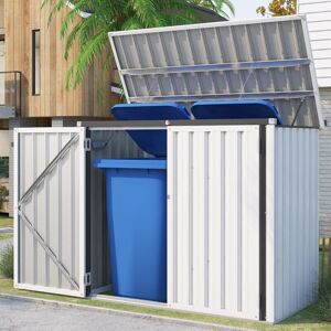 YODOLLA 1.5x0.8m Garden Storage Shed, Bike Shed with Double Door and Opening Lid, Outdoor Storage Box for Bikes,Trash Cans, Garden Tools, White YODOLLA 1.5x0.8m Garden Storage Shed, Bike Shed with Double Door and Opening Lid, Outdoor Storage Box for Bikes,Trash Cans, Garden Tools, White