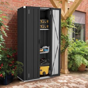 YODOLLA Outdoor Tall Garden Storage Cabinet Shed with 3 Adjustable Shelves - Weatherproof Metal Cupboard for Garage & Patio - Grey YODOLLA Outdoor Tall Garden Storage Cabinet Shed with 3 Adjustable Shelves - Weatherproof Metal Cupboard for Garage & Patio - Grey