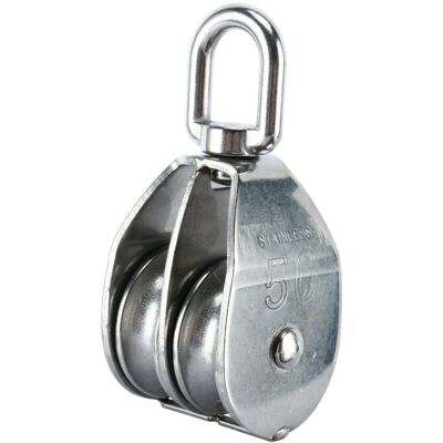 WOIYIC 304 Stainless Steel Double Pulley Block with Swivel Hook (M50) WOIYIC 304 Stainless Steel Double Pulley Block with Swivel Hook (M50)
