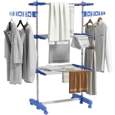 HOMCOM 3-Tier Large Clothes Airer Stainless Steel Clothes Drying Rack Blue HOMCOM 3-Tier Large Clothes Airer Stainless Steel Clothes Drying Rack Blue