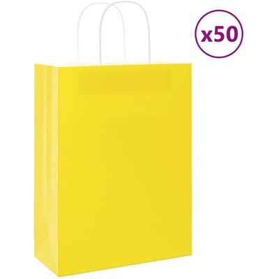 vidaXL Paper Carrier Bags 50 pcs. with Handles - Yellow - Paper Carrier Bags vidaXL Paper Carrier Bags 50 pcs. with Handles - Yellow - Paper Carrier Bags