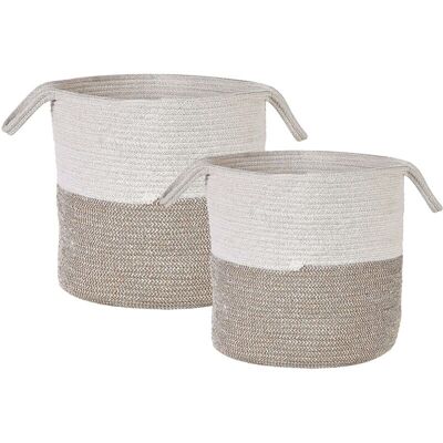 Beliani Set of 2 Storage Baskets Beige White Cotton Laundry Bins - Storage Baskets Beliani Set of 2 Storage Baskets Beige White Cotton Laundry Bins - Storage Baskets