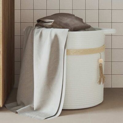 vidaXL White Cotton Storage Basket - Laundry Bin vidaXL White Cotton Storage Basket - Laundry Bin