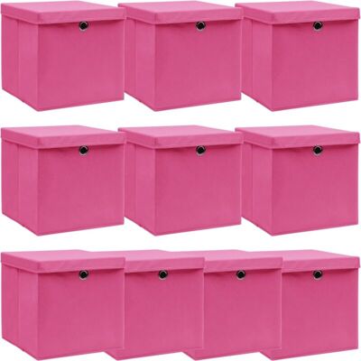Storage Boxes with Lids 10 pcs Pink 32x32x32 cm Fabric Vidaxl Storage Boxes with Lids 10 pcs Pink 32x32x32 cm Fabric Vidaxl