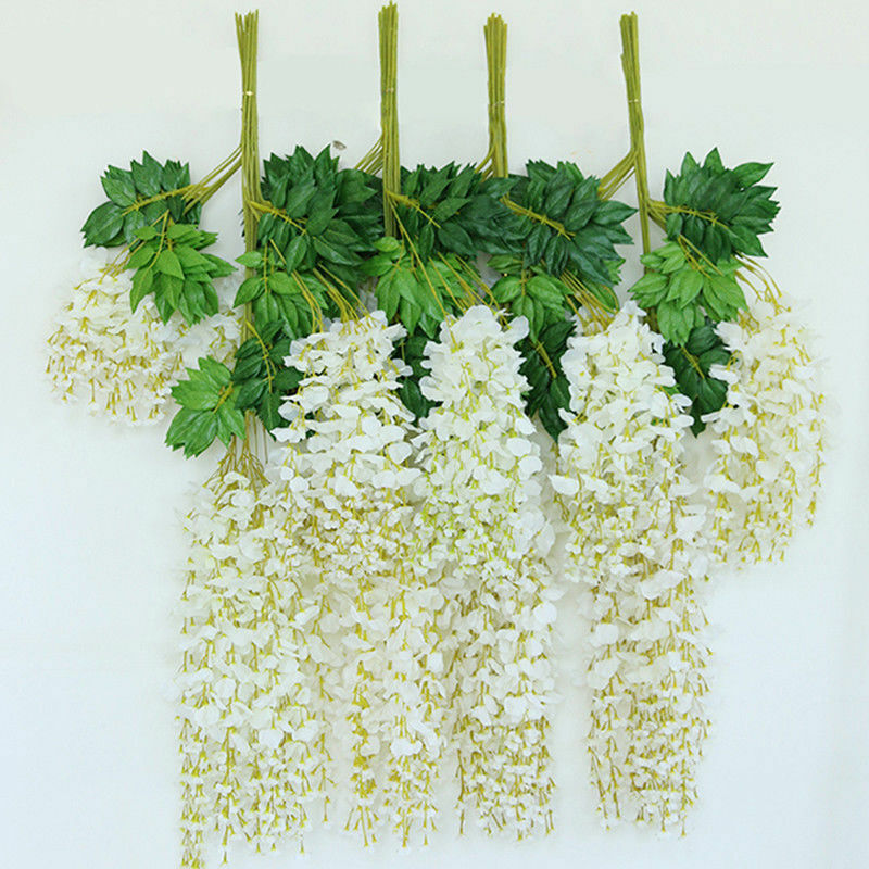 Livingandhome - 12PCS Artificial Silk Wisteria Fake Flower Vine Wedding Garland Hanging Decoration, White