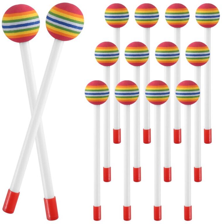 Tlily - 14 Pcs Lollipop Drum Mallet Sticks Round Rainbow Hammer Percussion Plastic Drumsticks for Kids Child