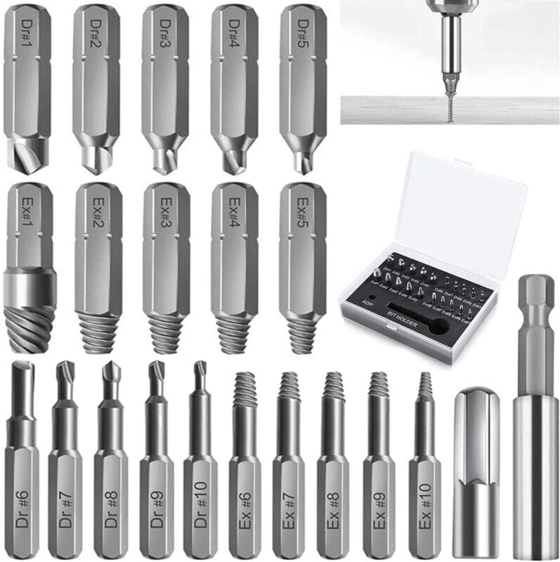 BEIJIYI 22 Pieces Damaged Screw Extractors, Screw Extractors with Separate Tips for Polishing and Extraction for Damaged Bolts or Screws, 2-12mm, with